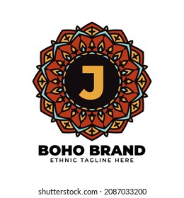 letter J mandala vintage color ethnic boho brand flower generation
