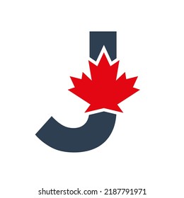 Letter J Maple Leaf Logo Template Symbol Of Canada. Minimal Canadian Logo Business And Company Identity