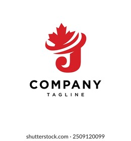 Letra J Vector de icono de logotipo de hoja de arce