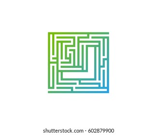 Letter J Maze Labyrinth Logo Design Element