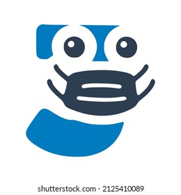 Letter j in medical mask, cute character in doodle style
