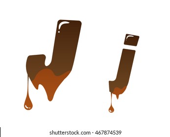 Letter J with melted chocolate theme on white background