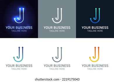 Letter J minimal logo icon design. Vector template graphic elements. Technology, digital interfaces, hardware and engineering concepts. Graphic made of circuits