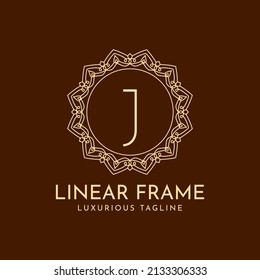 letra J marco de círculo minimalista decoración lujosa lineal diseño de logotipo vectorial