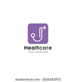 Letter J minimalist and iconic healthcare logo, medical and clinic with stethoscope