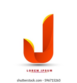 Letter J . Modern concept. elegant and simple typographic .Twisted orange and gold