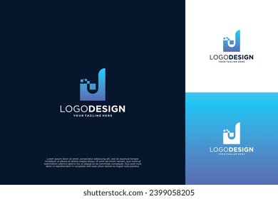 Letter J modern digital dot connection logo design inspiration