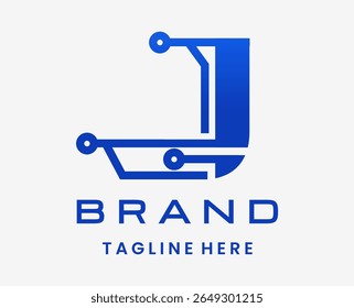 Letter J Modern Digital Technology Logo Design
