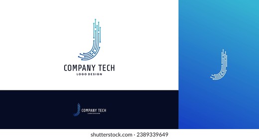 letter J modern for tech logo design. vector illustrator. connected dots logo.