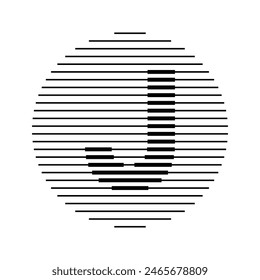 J Alfabeto Letra Logo Línea Circular Redonda Abstractas Ilusión Óptica Banda Semitono Icono