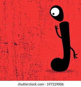 Letter J Monster on grunge background. vector illustration