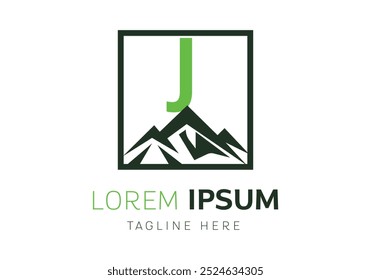 Letter J with Mountain logo design inspiration. Vector letter template design