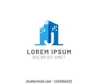 Letter J Negative Space Building And Construction Logo Vector Template