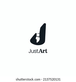 Letter J with negative space paintbrush art logo icon sign symbol design concept vector illustration