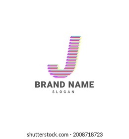 letter J optic illusion logo, trendy glitch alphabet brand