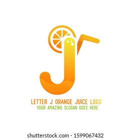 Letter J Orange Juice Logo Template Design Vector Illustration on White Background - Fresh Drink and Beverage Logo for Company - Cafe and Restaurant