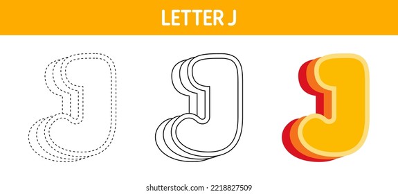 Letter J Orange, tracing and coloring worksheet for kids