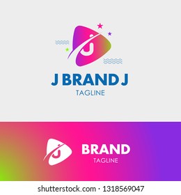 Letter J Orbit Logo template element symbol in modern colorful style. Symbol of play button with negative space text. Vector Illustration - Vector