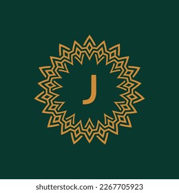 letter J ornamental tribal pattern circle border logo