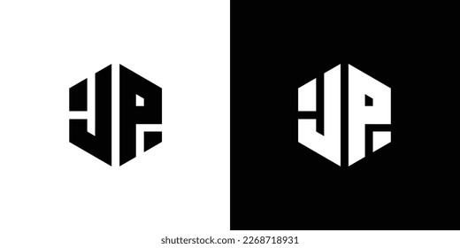 Letter J P Polygon, Hexagonal Minimal Logo Design On Black And White Background