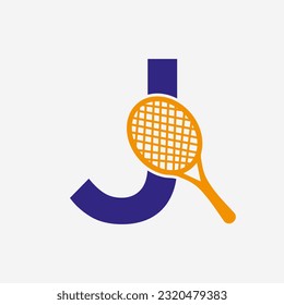 Letter J Padel Tennis Logo. Padel Racket Logo Design. Beach Table Tennis Club Symbol