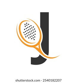 Letter J With Padel tennis Racket Logo Design Vector Template. Beach Table Tennis Club Symbol. business, and company identity