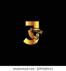 Letter J with panther head illustration in flat design monogram symbol.