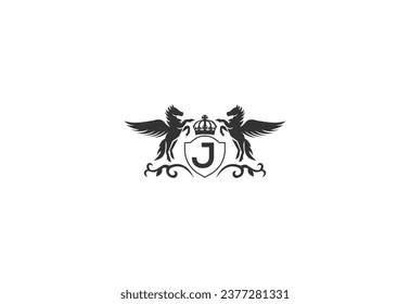 letter J and pegasus logo vector. horse logo.