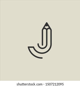 letter J with pencil logo design icon with background