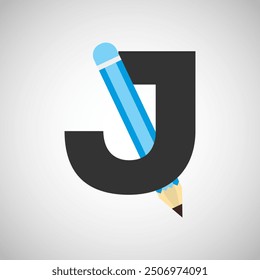 Letter J with pencil logo design template. Logo for education, student or corporate identity.