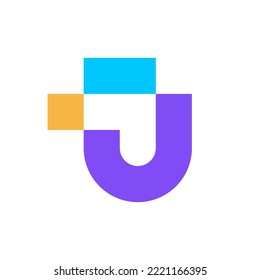 Letter J pixel technology logo design