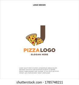 Letter J pizza logo design concept, isolated on white background.