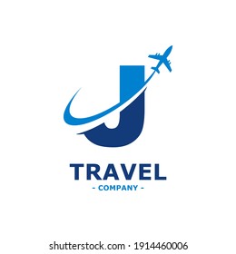 letter J with plane and airline logo vector template. Suitable for travel label, tourism, journey posters, flight company advertising, airways identity, and tech transportation