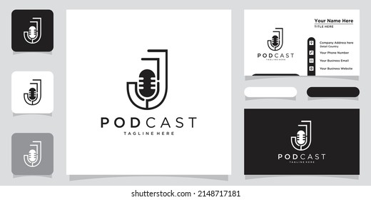 Letter J with podcast logo template illustration Vector