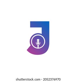 Letter J Podcast Record Logo. Alphabet with Microphone Icon Vector Illustration