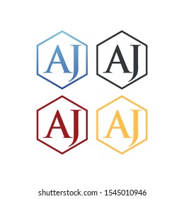 letter A and J in polygon logo SET vector