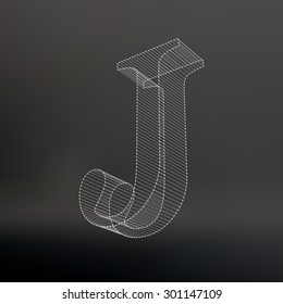 The letter j. Polygonal letter. Low poly model. The three-dimensional mesh. Volume mesh character.