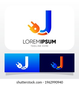 Letter J Power Jack Electric Logo Design Vector Graphic