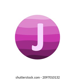 letra j con plantilla de diseño de vector de gradiente de círculo púrpura en fondo blanco.