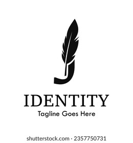 letter j with quill feather design template illustration. suitable for education, lawyer, learning brand, publishing related business.