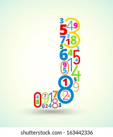 Letter J,  from rainbow colored numbers typography vector font