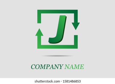 Letter J with rectangle arrow. vector illustration. logo for your company