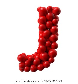 letter J with red colored shiny balls. realistic vector illustration. suitable for typewriting, alphabet or letter usage.