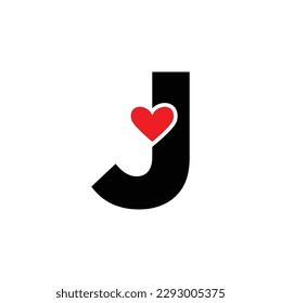 Letra J con monograma de corazón rojo. J icono del corazón.