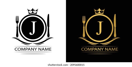 letter J restaurant logo template luxury royal food vector company decorative emblem with crown