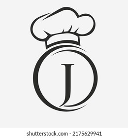 Letter J Restaurant Logo Template.  Restaurant Logo Concept with Chef Hat Symbol Vector Sign