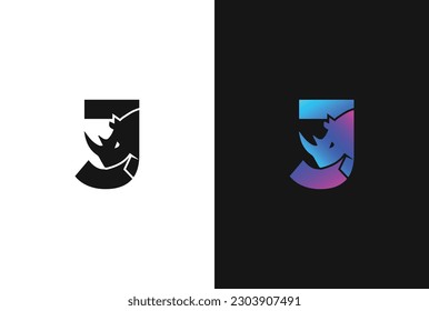 Letter J Rhino logo, combination Letter J and rhino, flat design logo template, vector