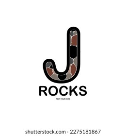 Letra j con ilustración de logotipo de rocas