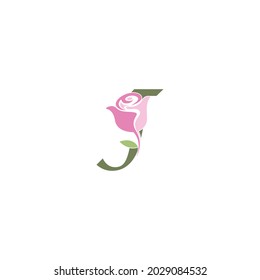 Letter J with rose icon logo vector template illustration
