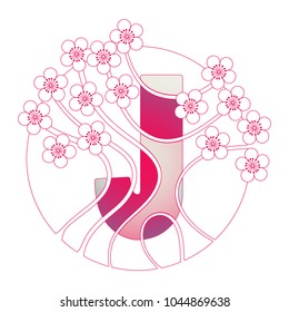 letter J in a sakura japanese style round frame